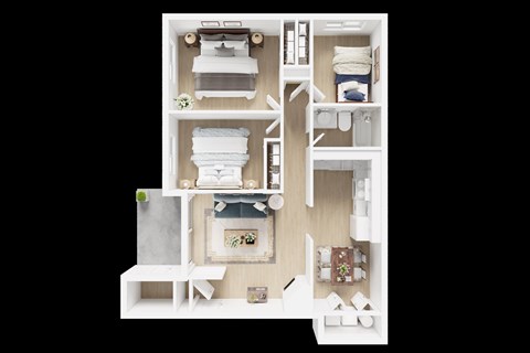 Floor plan for 3 beds, 1 bath, 900 sqft